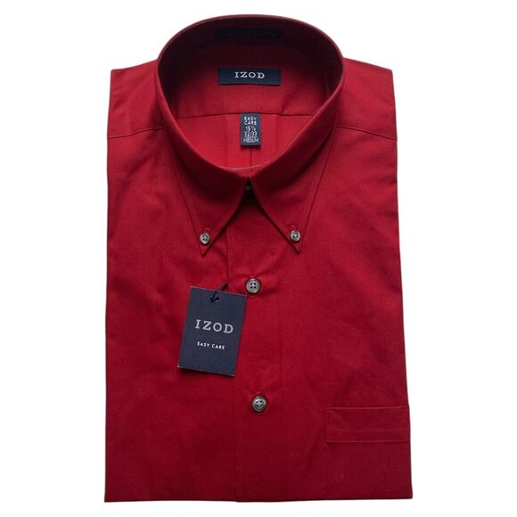 Mens Izod Dress Shirts Button Down Regular Fit Black Red Size Medium 15.5 32/33 - Picture 6 of 8